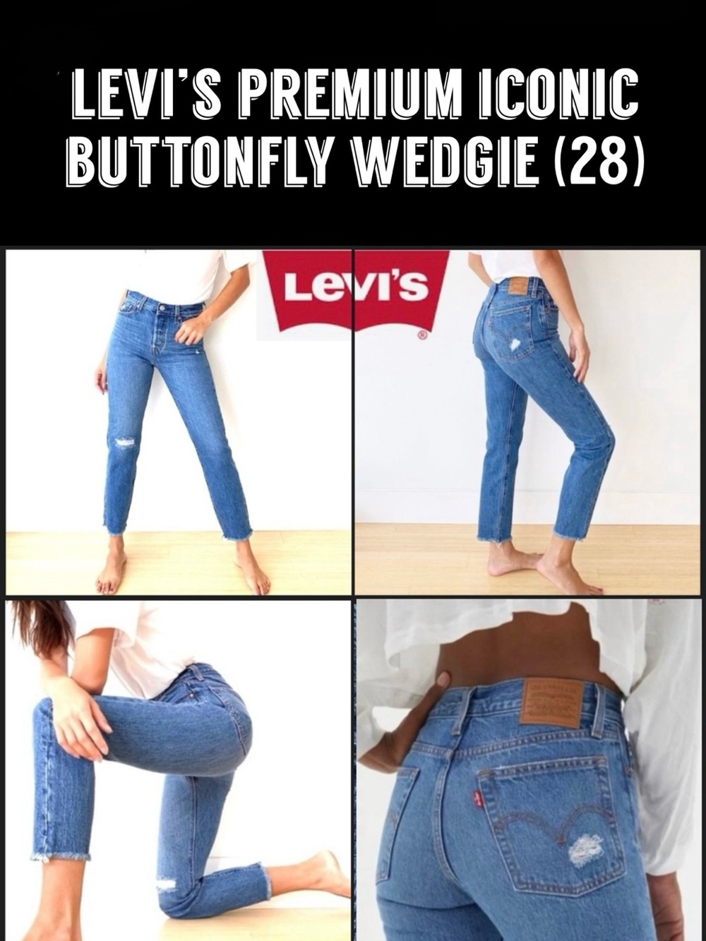 LEVI’S Premium Iconic Wedgie Button-fly Tapered Leg Frayed (28)